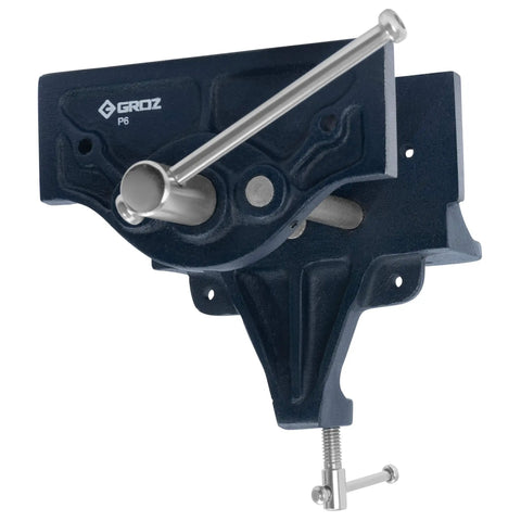 6-Inch Portable Woodworking Vise With Dual Mount Bench Clamp Or Bolt-Down Setup Cast Iron Toe-In Jaws Chrome-Plated Screw