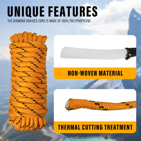 Heavy Duty Diamond Braided Polypropylene Nylon Rope Mix Half Inch 50 Ft Orange Workhorse Rope For Camping Hiking Climbing Tying