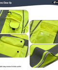 Close-up of Nine Pockets Class Two High Visibility Zipper Front Safety Vest With Reflective Strips Neon Yellow Meets ANSI ISEA Standard