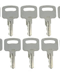 Ten silver metal ignition keys with rectangular bow stamped 455 for scissor and boom lifts