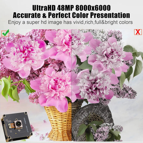 Autofocus USB Camera Module 48MP Industrial Board Camera With 8000x6000 High Definition Ultra Fast 200ms Autofocus UVC Plug And Play For Machine Vision And Industrial Inspection showcasing color accuracy with flowers