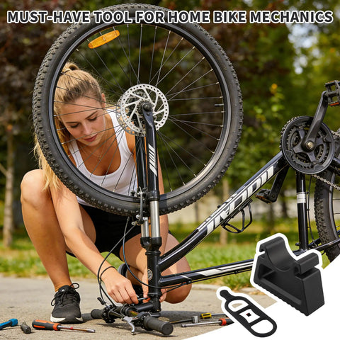 Black Bike Handlebar Stabilizer Stand With Quick Release Clip On For 29 To 34 Millimeters Grips Inverted Parking And Maintenance Tool in use during bike repairs in a park setting.