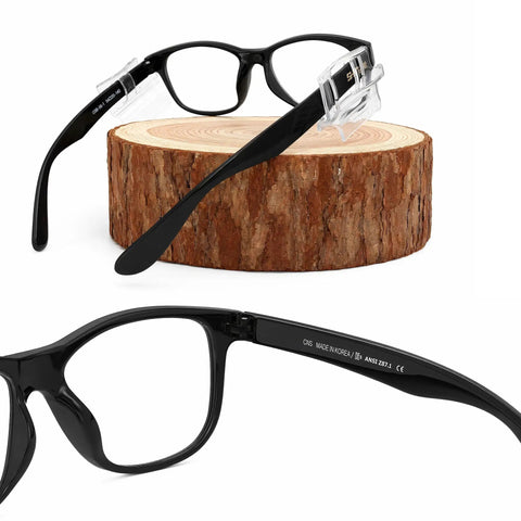 Heavy Duty Photochromic Safety Glasses With ANSI Z87 Approval, light adapting lenses, showing side view against a wooden background.