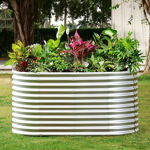 Oval Galvanized Raised Garden Beds 6x3x3 Feet With Large Capacity Metal Planter Box For Outdoor Use Deep Three Foot Tall Design Reducing Bending And Making Veggie Gardening A Breeze In Classic Silver