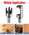 Heavy Duty Wood Plug Cutter Drill Bit Set Four Piece Carbon Steel Titanium Coated Straight Cutters For Woodworking And Diy Projects, showing two drill bits.