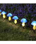Six Pack Blue Solar Garden Mushroom Stake Lights With Eight Lighting Modes For Outdoor Yard Decor Solar Powered Waterproof
