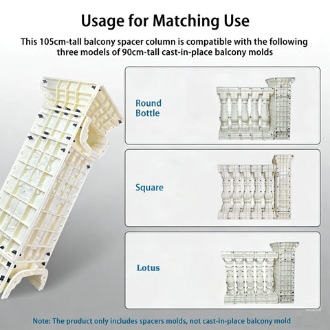 105Cm Balcony Spacer Column Molds For 90Cm Railing Styles Round Bottle Square Lotus Chrysanthemum, heavy-duty plastic molds