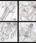 Close-up details of Six Light Crystal Chandelier With K9 Clear Crystals, Modern Ceiling Pendant Lighting Fixture for living room.