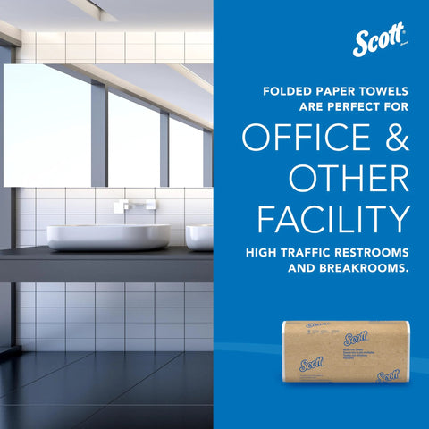 Front view of Scott Professional Universal Multifold Paper Towels bulk pack with Scott logo on blue ad panel