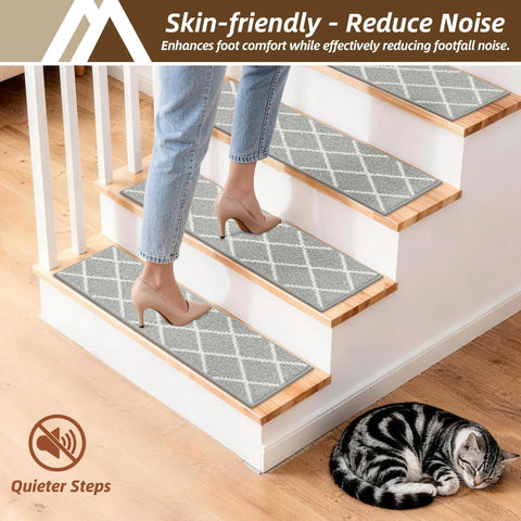 Non Slip Stair Treads For Wooden Steps 9 By 28 Inches Peel And Stick Indoor Runner For Kids Elders And Dogs Grey 4 Pack