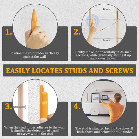 Instructions for using Lonfgrc High Sensitivity Magnetic Studs Sensors Tool for Drywalls and Wood Wall Builtin Technology Red.