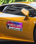 2 Pack 12x24 Custom Magnet Signs In Full Color For Business And Advertising, 30 Mil Vinyl Car Magnets on a yellow vehicle.