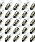 25 Pack E10 Mini Light Bulbs 6.3V 0.15A Incandescent Tungsten Filament Indicator Lamp For Flashlights And Small Tools Old Fashioned Warm Yellow Glow Durable And Easy Replacement, 25 bulbs laid out