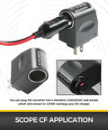 Slick AC To DC Converter Cigarette Lighter Adapter For Wall Plug Ride Ready Car Charger 120V To 12V Plug And Play Power Brick side view with standard wall plug.