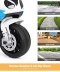 BMW Licensed 6V Ride On Motorcycle For Kids With Music, Foot Pedal Acceleration, Front Headlight, Leather Seat Cushion, 3 Wheel Battery Powered Tricycle Toy, Safe Metal Frame, Sapphire Color front wheel and all-terrain use