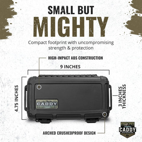 Front view of Rugged Waterproof Case With Airtight Gasket Seal And Foam Interior, heavy duty storage box for electronics, 9x4.75x3 inches.