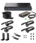 Built Like A Tank 16 Port Industrial USB 3.2 Gen 1 Hub With Heavy Duty Metal Casing, power supply, cables, and mounting hardware.