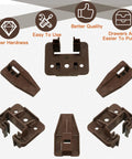 Premium Plastic Drawer Slide And Guide Replacement Kit With All Necessary Screws For Straight Forward Furniture Repair On Dressers Nightstands And Hutches No Sweat Install Rock Solid Operation Brown components displayed, showing sliders and guide rails.