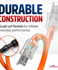 Heavy Duty Outdoor Indoor Extension Cord Built Tough 200 Feet 14 Gauge 3 Prong SJTW Waterproof Flexible Cold Weather Resistant Power Cable