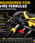 Ferrule Crimping Tool Kit With Self Adjusting Hex Ratchet Crimper For AWG 24 To 4 (0.25 To 25 Mm2) and wire ferrules