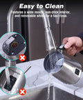 4 In 1 Milk Frother And Steamer For Home Barista-Grade Drinks being rinsed under a kitchen faucet, showing removable parts