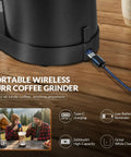Cordless Coffee Grinder Featuring Rechargeable Conical Burr Mill And Sixty Precision Settings For Super Smooth Brewing On The Fly close-up of Type C charging port.
