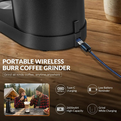 Cordless Coffee Grinder Featuring Rechargeable Conical Burr Mill And Sixty Precision Settings For Super Smooth Brewing On The Fly close-up of Type C charging port.