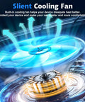 Silent cooling fan with blue lights and turbine design, part of a device for improved heat dissipation and comfort.