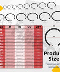Size chart for Grab-N-Go Must-Have 322Pcs 14 Size 65Mn Steel Round Wire Snap Rings Kit External Retaining C Clips For Holes M7 to M30.