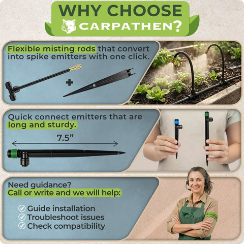 100ft Drip Irrigation System For Gardens With Pressure Optimized Watering Flow 15 360 Degree Atomizing Nozzles display