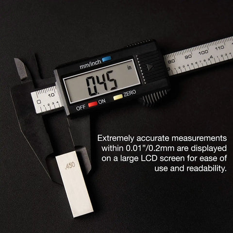 Six Inch Digital Caliper Handy Electronic Measuring Tool with Inch and Millimeter Modes, Large LCD Display, Zero Setting