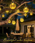 Outdoor Solar Lanterns 2 Pack IP65 Waterproof Hanging Lights With Warm Amber and RGB Glow Crackle Glass Ball Globes for Patio, Garden