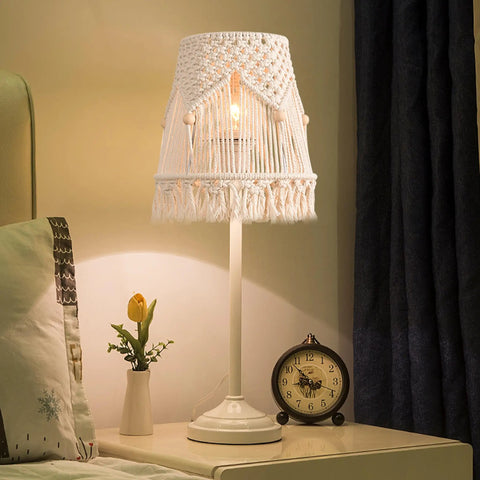 Macrame Lampshade For Table Lamps With Harp And Adapter, Spider Fitter Light Shade In Boho Style on bedside lamp