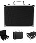 Portable Aluminum Toolbox With Lock Sleek Rigid Case For Small Tools Hardware Gear, black finish, sturdy handle, lightweight design.