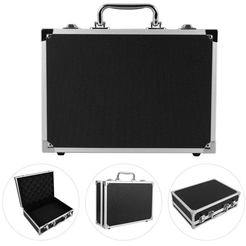 Portable Aluminum Toolbox With Lock Sleek Rigid Case For Small Tools Hardware Gear, black finish, sturdy handle, lightweight design.