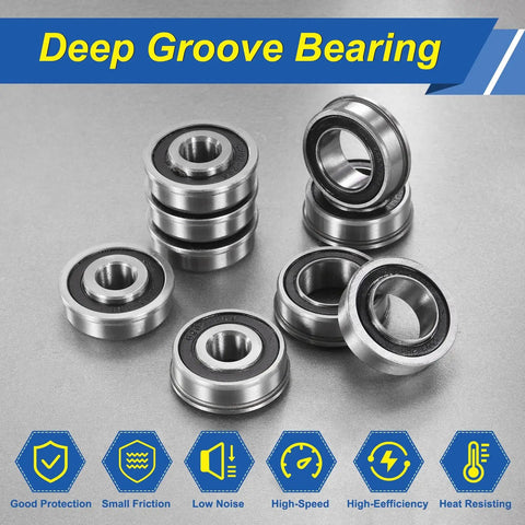8-Pack Flanged Ball Bearings 1/2 In Bore 1-3/8 In OD 1/2 In Width Sealed Deep Groove Precision Replace For Lawn Mower Wheelbarrow Cart Hand Trolley Durable Steel Bearings For Easy Fit And Long Life., sealed steel flanged bearings on metal surface