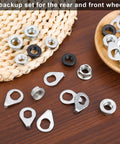 Bike Axle Nuts And Safety Washers Kit For M8 M9.5 M10 Three Sizes Black And Silver Finish on wood table