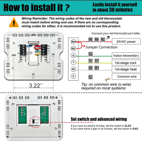 Non Programmable Home Thermostat With Green Backlight For Energy Saving And Digital Temperature Control installation guide