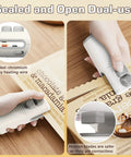Three In One Bag Sealer With Cutter And Bottle Opener Portable USB Rechargeable Resealer in use sealing bag