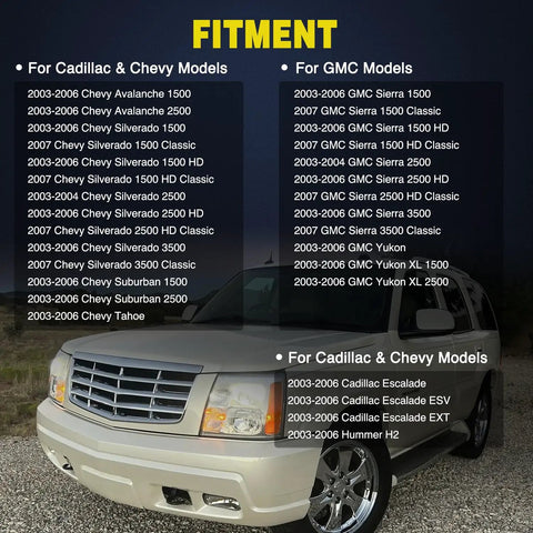 Headlight Dimmer Switch Upgrade For Chevy Silverado 2003-2007, GMC Sierra 1500 2500 3500, Cadillac Escalade fitment list