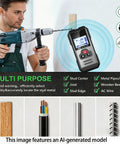 Wall Scanner Stud Finder with Deep Scan 4 Depth Modes-Electronic Stud Detector for Wood,Metal,AC Wires,Pipes,Rebar with LCD Display-Black in use with drill