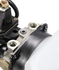 Close-up of All In One Hydraulic Power Unit Replacement Kit with 2 Quart Pump Reservoir and Trombetta Solenoid for Trailer Lifts