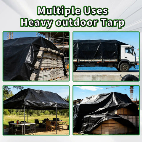 Ultra Tough Waterproof Tarp 6x8 Feet 12 Mil Thick covering construction materials and truck for outdoor protection