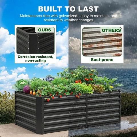 2 Pack 6x3x2 Ft Galvanized Metal Raised Garden Beds For Veggies And Flowers, 2 Ft Deep Planter Boxes, Rust Resistant Gray Finish