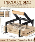 Printing Linocut Hand Lever Press Kit With Rollers And Felt Pads for Lino Cuts A5 size, showing compact portable design and dimensions.