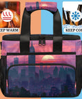 Insulated Picnic Backpack Lunch Bag For Women And Men Large Capacity Portable Cooler Tote with skyline design and dual temperature icons