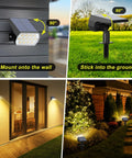 8 Pack Outdoor Solar Spot Lights With 65 LEDs IP65 Waterproof Landscape Pathway Garden Lights installed on wall and ground