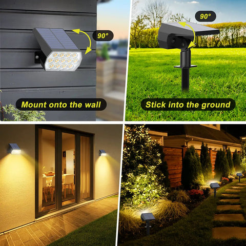 8 Pack Outdoor Solar Spot Lights With 65 LEDs IP65 Waterproof Landscape Pathway Garden Lights installed on wall and ground