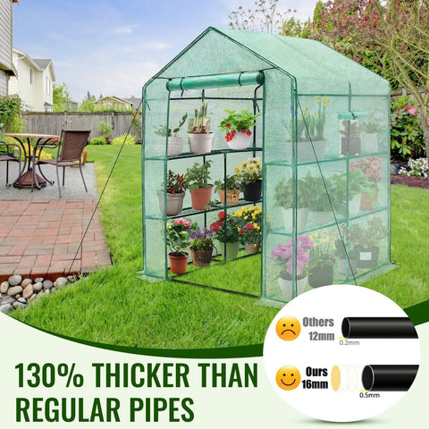 Heavy Duty Walk In Greenhouse For Backyard Growers With Thick Poly Cover And Window, 57 x 57 x 76 Inches, 3 Tiers Eight Shelves, Durable Greenhouse Kit For Indoor Or Outdoor Use