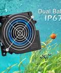 Heavy Duty IP67 120mm Blower Fan With Dual Ball Bearings 12V DC Brushless displayed with underwater background